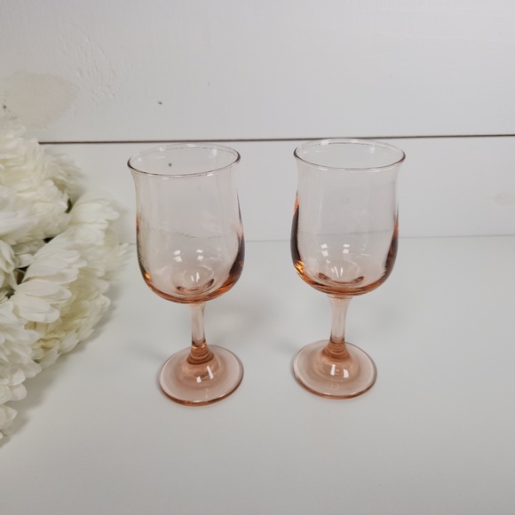 Vintage Other - Vintage Pink Hurricane Depression Wine Glass Set of 2, Goblet, Art Deco, Retro